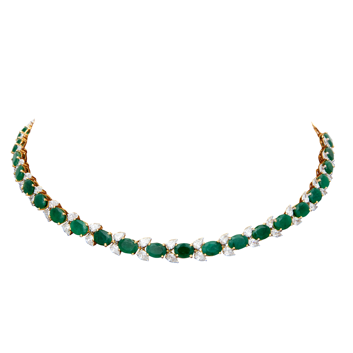 Natural Diamond and Emerald Necklace in 18 Kt Yellow Gold