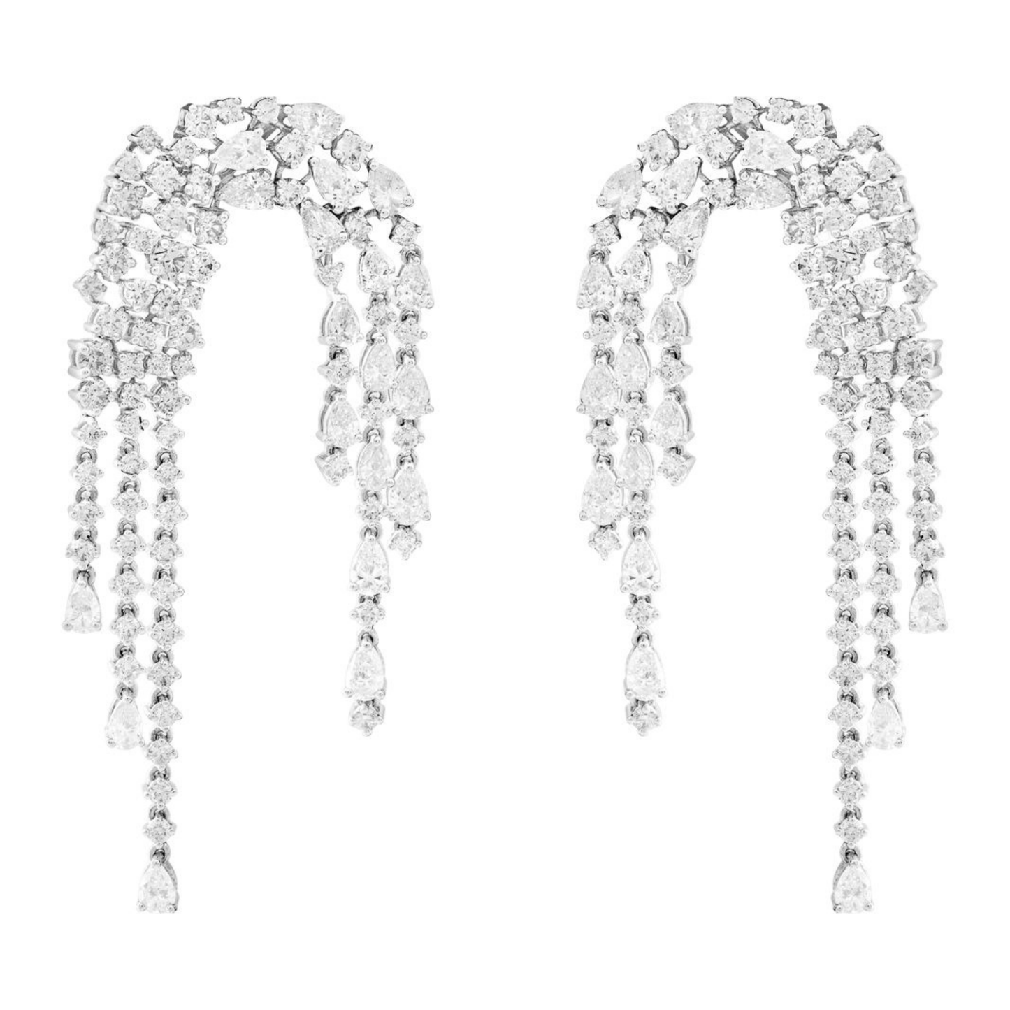 Natural Diamond Earrings in 18 Kt White Gold, Assorted Diamond Cuts