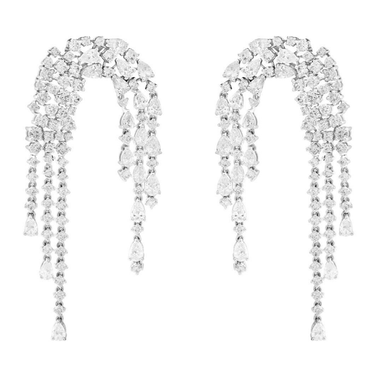 Natural Diamond Earrings in 18 Kt White Gold, Assorted Diamond Cuts