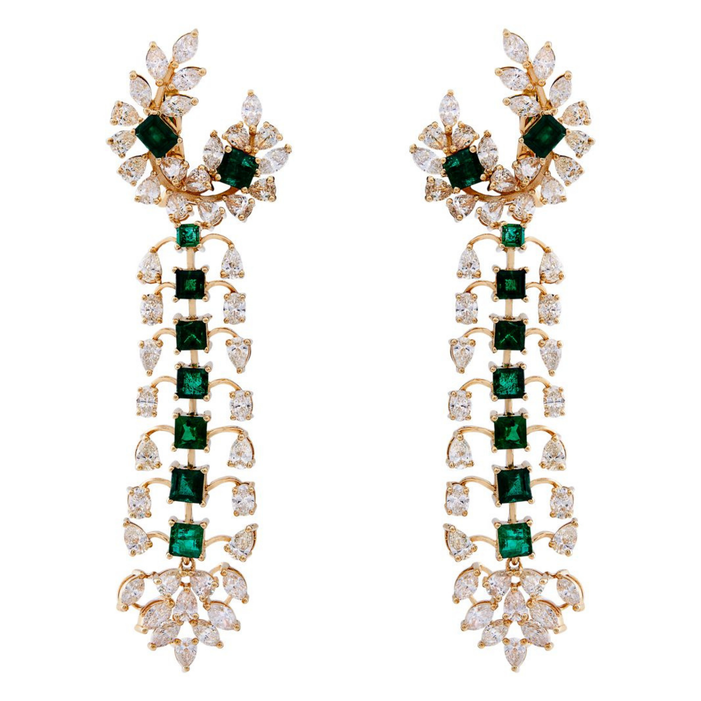 Natural Diamond and Emerald Earrings in 18 Kt Yellow Gold