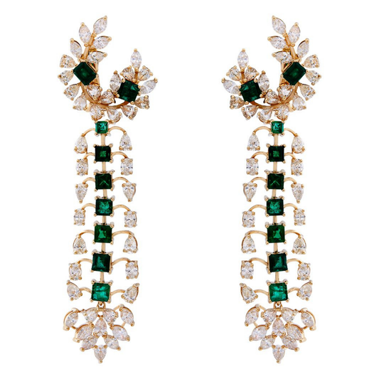 Natural Diamond and Emerald Earrings in 18 Kt Yellow Gold