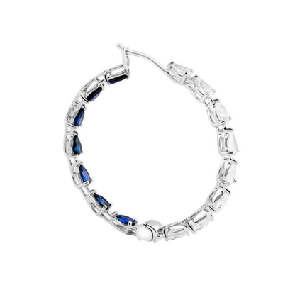 Diamond and Blue Sapphire Hoop Earrings in 18 Kt White Gold