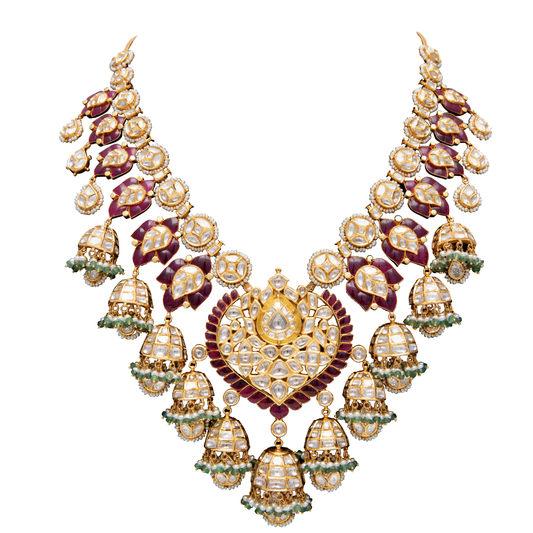 Pankhi Haar, Polki Necklace with Pear and Emeralds