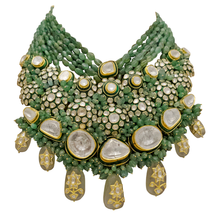 Hallmarked Gold Polki Necklace with Emeralds