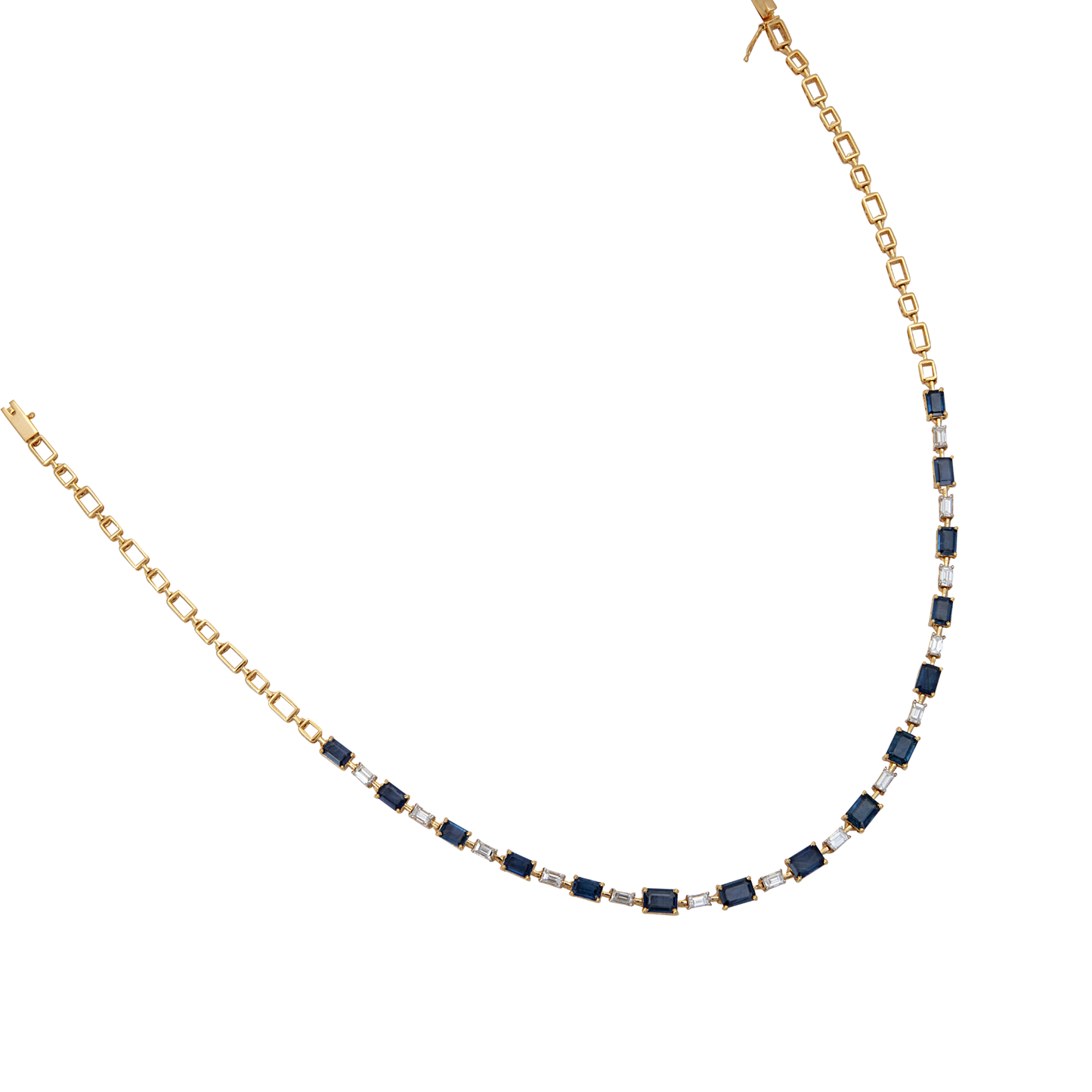 Diamond and Blue Sapphire Strand Necklace in 18 Kt Yellow Gold