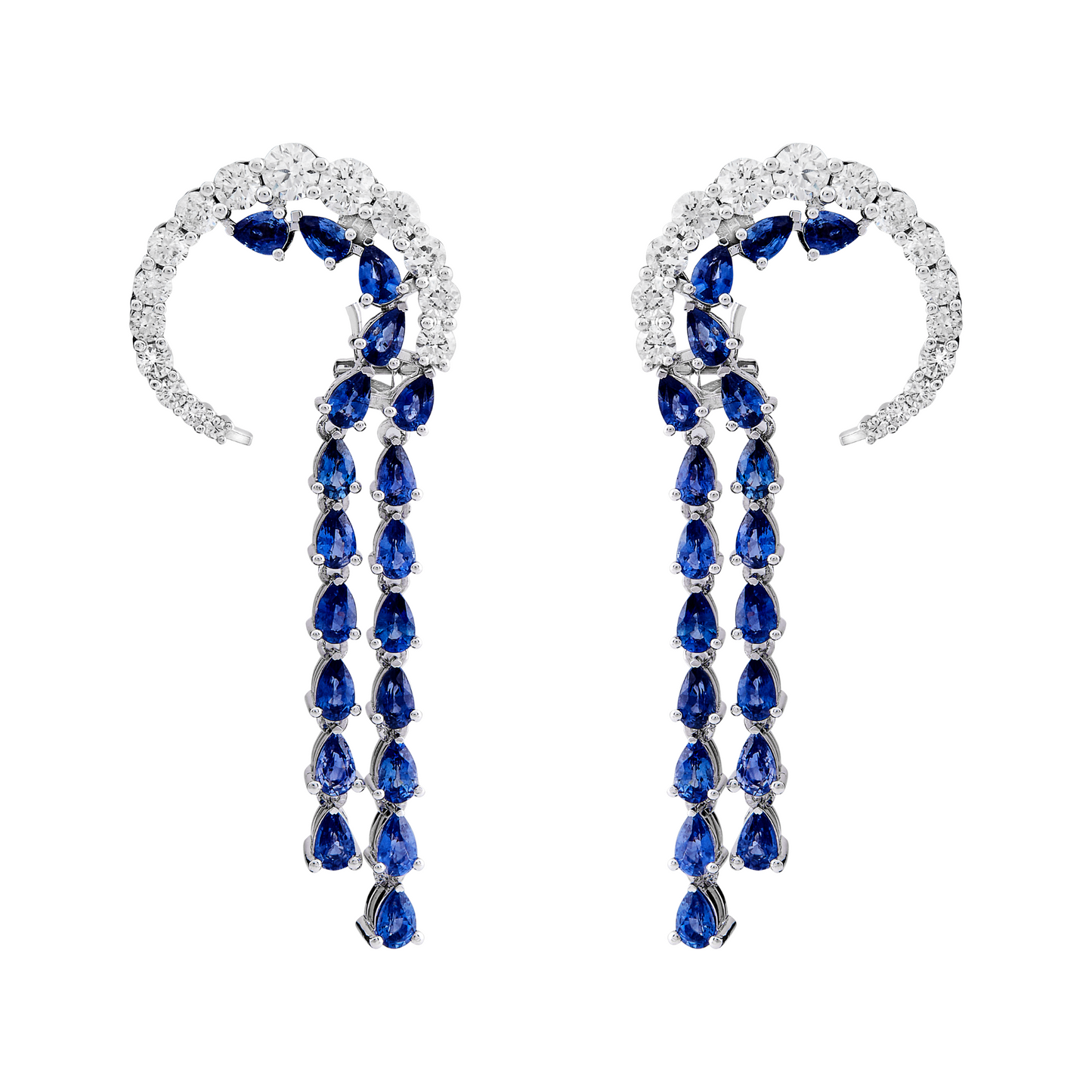 Diamond and Blue Sapphire Earrings in 18Kt White Gold