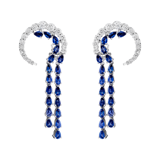 Diamond and Blue Sapphire Earrings in 18Kt White Gold