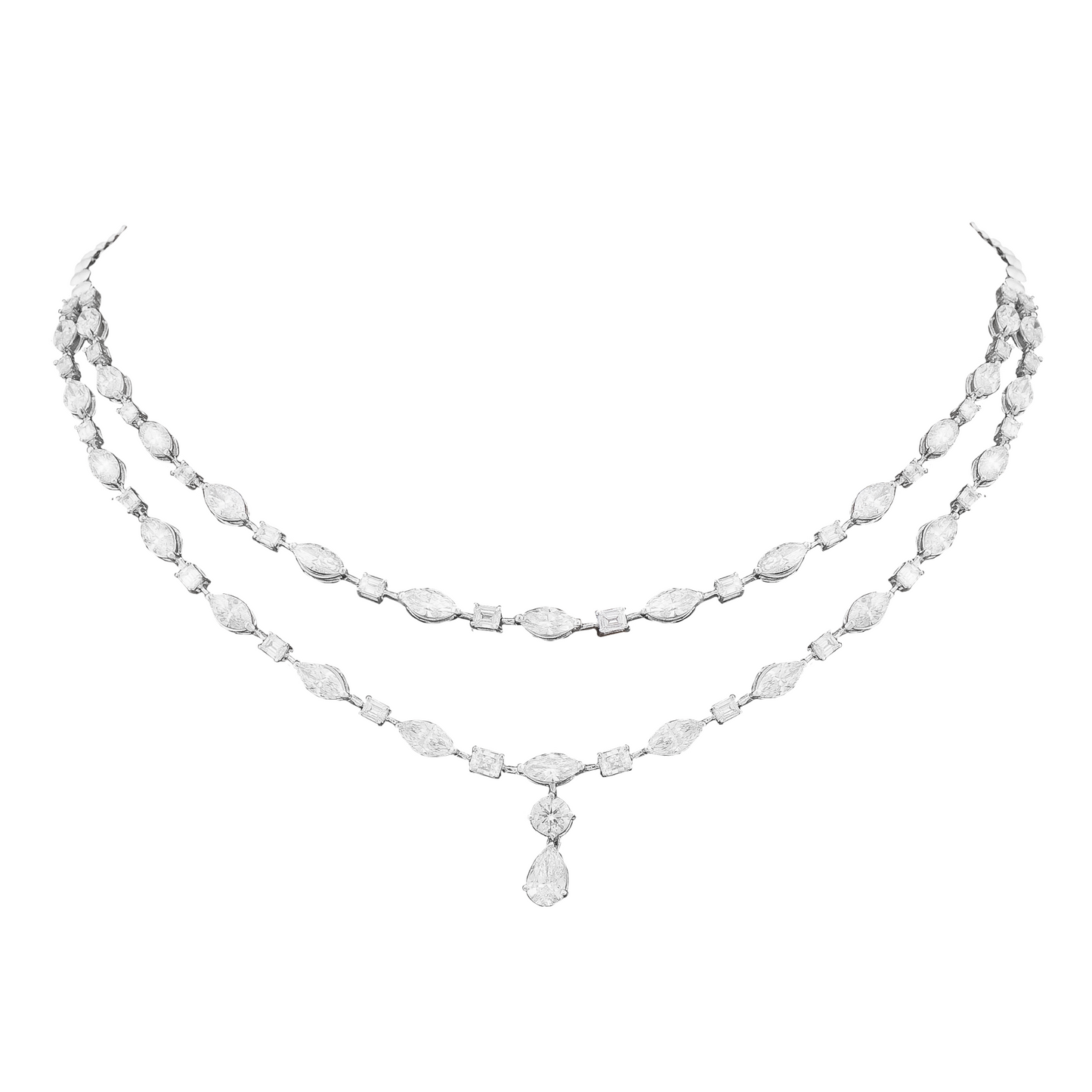 Assorted Marquise and Emerald Cut Diamond Necklace in 18Kt White Gold