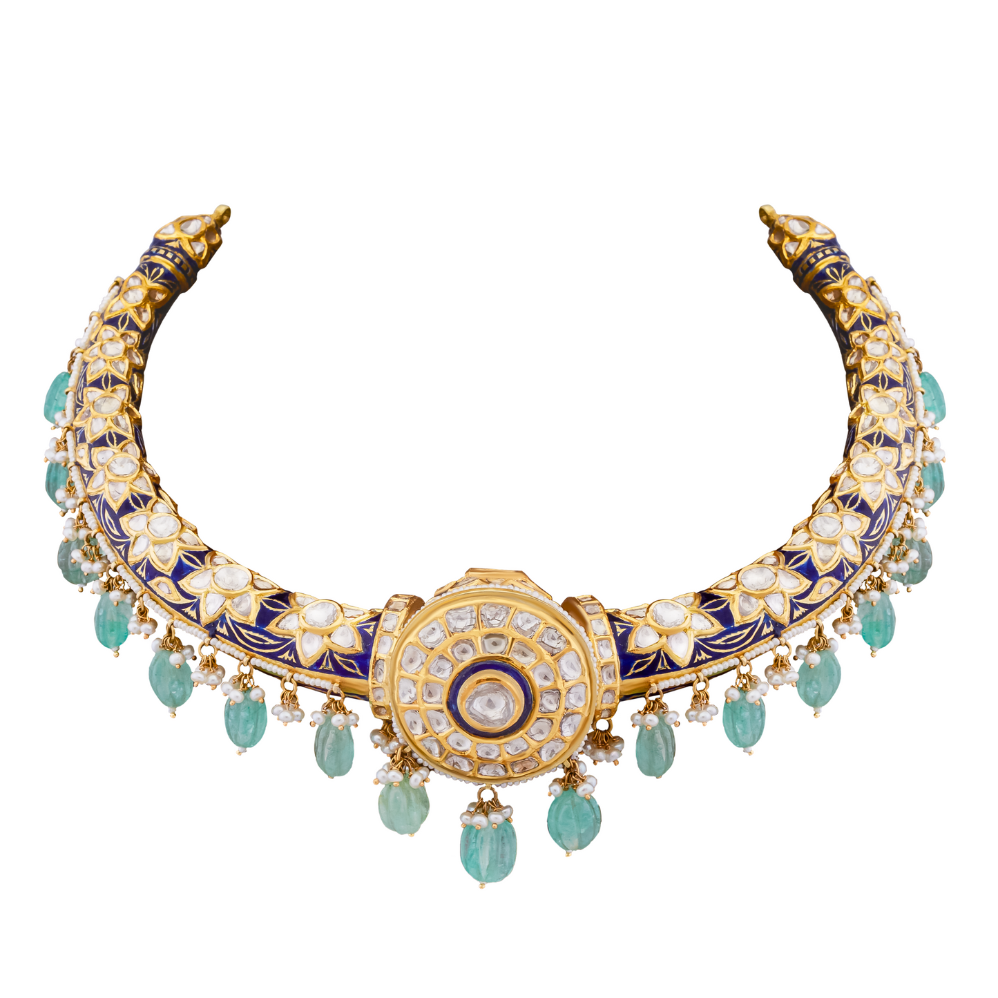 Polki Choker Necklace with Pearls and Russian Emeralds